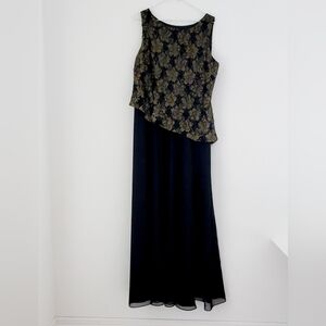 NUIT Vintage 90s Black Lace Cocktail Maxi Dress Sequins Sleeveless Asymmetrical